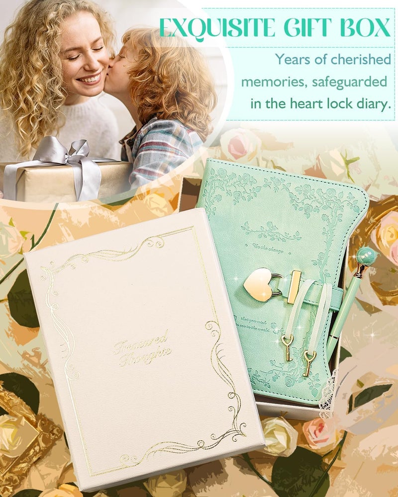 hi!SCI Diary with Lock and Keys for Girls & Women, 360 Pages Journal with Lock for Girls Gift Ideas, Girls Locking Diary with Pen, Cute Journals Set for Teen Girls Ages 8-12 (Rose Garden, Mint) - Image 2